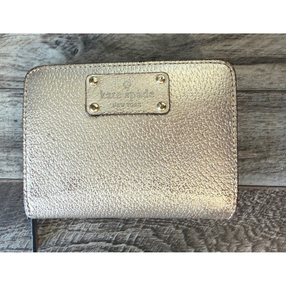 kate spade Handbags - Kate Spade Bifold Wallet Gold Metallic Pebbled Leather Designer Glam Chic